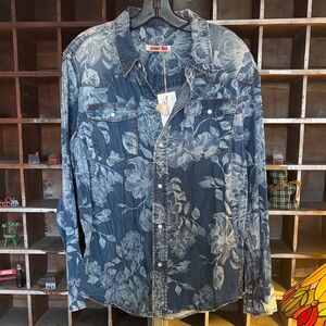 Johnny Was Blue Floral Denim Shirt